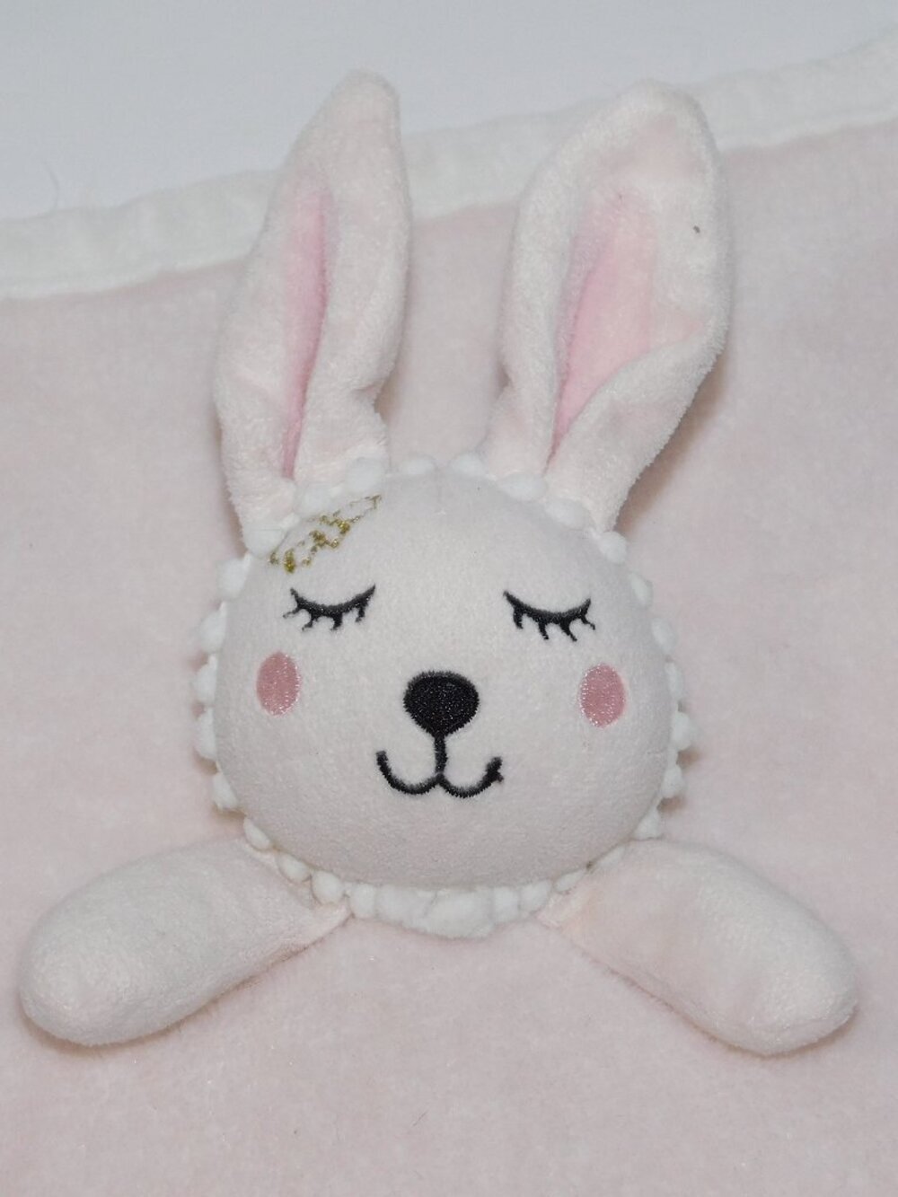 Pink White Sleeping Bunny Rabbit Security blanket Baby Lovey nunu Soother